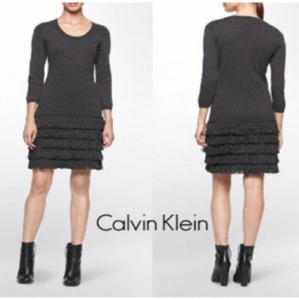 ❤️ BLACK Calvin Klein Loop Fringe Sweater Dress Size S